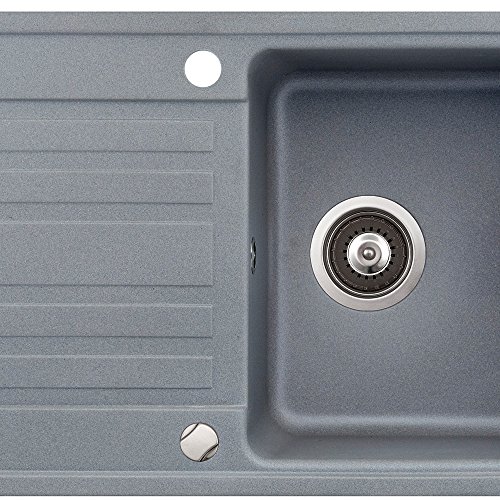 Spüle Granitspüle Küchenspüle Einbauspüle Auflage 760 x 460 mm + Drehexcenter + Siphon Spülbecken reversibel (Grau) - 2