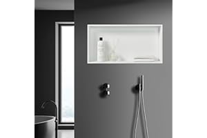 NEUHAUS [neu.haus] Mensola da Incasso per Bagno Nicchia da Parete in Acciaio Inox Mensola Muraria Rettangolare 62 x 32 x 10 cm Bianco Opaco