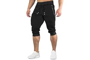 EKLENTSON Mens Shorts 3/4 Joggers Running Shorts Summer Below Knee Training Shorts with Zip Pockets