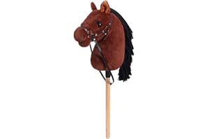 BEJOY Stick Horse Hobby Horse Toy, Horse on a Stick with Halter and Reins, Simulated Eyelashes, Hobby Horsing Gift for Children Girls, Big Hobby Horse, Thoroughbred Red Bay