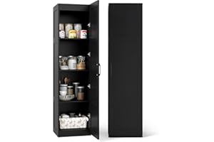 COSTWAY 150cm Tall Kitchen Cupboard, 4-tier Buffet Pantry Storage Cabinet with Anti-tipping Device, Freestanding Narrow Sideboard Organizer Unit for Dining Room Living Room (Black)