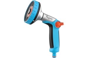FLOPRO FLO-PRO - Heavy Duty Multi Hose Pipe Spray Gun: 6 x Patterns Soft, Rose, Fan, Fill, Mist, Jet. Controlled by Simple on, Off & Flow Control Valve. Garden Hose Pipe Spray Gun. Fits All Brands