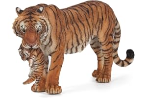 PAPO - Figura Tigre con Cucciolo - Animale Selvaggio per Bambini dai 3 Anni - Mamma Tigre Dipinta a Mano - Plastica Resistente - Collezione La Vita Selvaggia - Felino Realistico Educativo - 50118