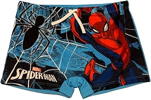 Fashion UK Maillot de Bain Officiel Spiderman. Modèle Spiderman. Boxer de mer en Polyester. Short de Bain pour garçon. (Bleu Marine - Bleu Clair)