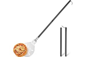 Onader Perforierter Pizzaschieber, Edelstahl Rund Pizzaschaufel, Pizza Schieber mit abnehmbarem Metallgriff für Pizza, Brot, Kuchen, Gesund & Leicht zu Reinigen - 17,8×30,7×112,5cm