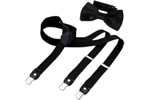 DonDon Hosenträger und Fliege Set für Damen und Herren, Y-Form, 2,5 cm breit, handgefertigt - Elegantes Accessoire für Hochzeit, Party, Smoking