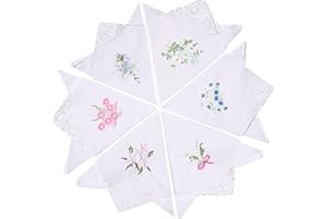 VIDSTW Lot de 6 Mouchoirs pour Femme 100% Coton Mouchoir Mariage 28cm x 28cm Mouchoirs Blancs Mouchoirs Brodés Vintage avec Dentelle Brodée et Motifs Floraux pour le Mariage (6 Types)