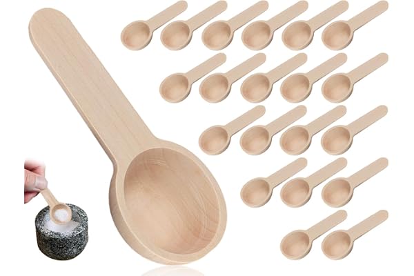 Emezddo Förpackning med 20 träskedar, kryddskedar i miniträ, köksskedar, multifunktionella skedar, korta köksskedar, glassbol