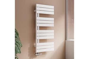 S'AFIELINA Radiatore design per bagno, scaldasalviette bianco, pannello piatto, Connessione centrale, 1041x500mm, radiatore per bagno, asciugatore per asciugamani, 529 Watt (Senza valvola termostatica)