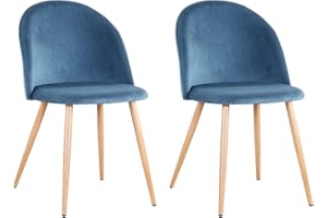 GrandCA HOME Set di 2 Sedie da Pranzo in Velluto, Sedie da Cucina Imbottite con Gambe in Metallo, per Soggiorno da Pranzo, Blu
