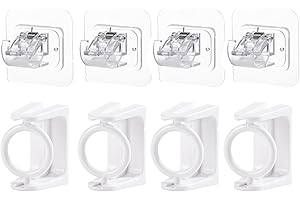 MVPACKEEY 8PCS Self Adhesive Curtain Poles Brackets No Drilling,Rotating Hanging Rings Towel Rod Drapery Hook Holder,Nail Free Adjustable Rod Bracket,Curtain Pole Holder for Home Bathroom Hotel(White)