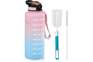 MOLEKSDAL 1.5 L Trinkflasche, BPA-freies Tritan-Material Große Sportwasserflasche mit Trinkhalm und Zeitmarkierung, das beste Zubehör für Sport, Fitness, Laufen, Wandern - Spülmaschinenfest(Rosa/Blau)