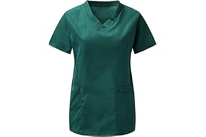 JISUXIAB Scrubs Tops Nurses Shirts for Women Ladies UK V Neck Short Sleeve Plus Size Healthcare Uniforms Medical Beauty Pockets Buttons Tunics Tops
