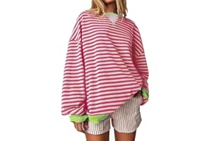 SUYUKU Felpa da donna a righe oversize pullover a maniche lunghe girocollo casual pullover rosso moda donna felpe Y2k da donna a blocchi di colore comodi top larghi