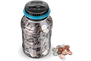 SUNJULY Digital Counting Money Jar, Digital Coin Bank, Digital Coin Can, With LCD Display, 1.8L Large Capacity Coin, Suitable for Children
