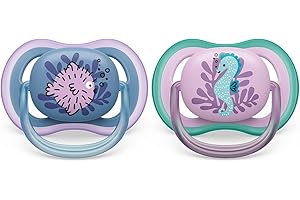 Philips AVENT ultra air Schnuller - 2er Pack, BPA-freier, atmungsaktiver Schnuller für Babys von 6-18 Monaten, inklusive Transport- und Sterilisationsbox, Seepferdchen/Kugelfisch (Modell SCF085/61)