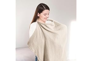 SHCHME Nursing Cover Muslin Cotton Soft Breathable Breastfeeding Cover for Breastfeeding Multi Use Car Seat Stroller Cover (Khaki)