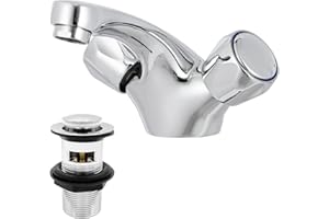 Victorian Basin Mixer Tap with Waste, HEXMIXER Bathroom Sink Tap for Basin with Pop Up Sink Plug Dual Handle Chrome Brass Basin Tap with Drain 063