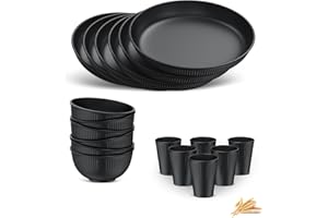 HOMGEN Plastic Plates and Bowls Set - 18 PCS Unbreakable Tableware Set - Reusable Plates Bowls Cups - Microwave & Dishwasher Safe Dinner Set - Picnic Dinnerware Service for 6