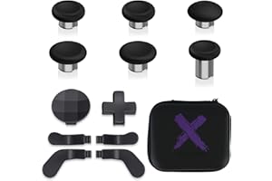 eXtremeRate 13 in 1 Metall Tasten Set für Xbox Elite Series 2 Controller, Megnetic Thumbsticks/D-Pad/Trigger Paddles&Tragtasche Zubehör für Xbox Elite Series 2-Core Modell 1797-Schwarz&Silber
