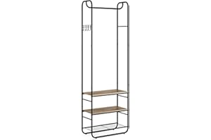 VASAGLE Coat Stand, Hall Tree, Coat Rack with Shoe Rack, Storage Shelves, Hallway, Bedroom, 58 x 28 x 181 cm, Scandinavian Style, Ink Black and Camel Brown HSR081K01