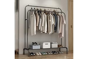 Vinteky Percheros Burro Perchas Independientes de Doble Barra Estante, Perchero Metálico Resistente Multifuncional para Hogar, 110 × 54 × 150/132 CM (Negro)