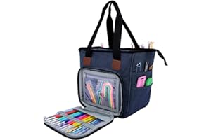 SumDirect Yarn Bag, Knitting Organizer Tote Bag Portable Storage Bag for Yarns, Carrying Projects, Knitting Needles, Crochet Hooks, Manuals and Other Accessories (Blue)