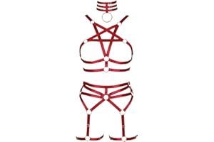 BBOHSS Conjunto de brasier de pentagrama para mujer, punk, liguero, pierna, cintura, baile, elástico, gótico, carnaval, accesorios