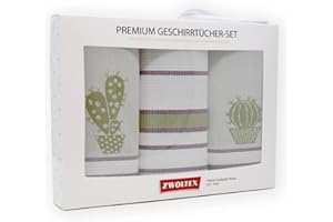 ZWOLTEX Oeko-TEX® 100 I - Set di strofinacci da cucina, 70 x 50 cm (set regalo (3 asciugamani da cucina), cactus (verde)