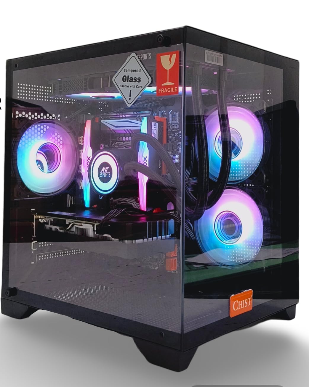CHIST Gaming Desktop PC, Ryzen 5 5500 6-Core, 32GB DDR4, 1TB NVMe SSD, RX 580 8GB Graphics, Liquid Cooling Wi-Fi Bluetooth