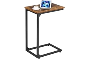 AMHANCIBLE C-Shaped Side Table, Bedside Table, End Table for Small Spaces, Sofa Side Table, Coffee Table with Metal Frame for Living Room, Bedroom, Rustic Brown UHET02CBR-1