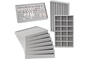 BEYGIH Pack of 10 Jewellery Insert for Drawers, Jewellery Organiser Drawer, Jewellery Tray, Velvet Tray, Stackable, Adjustable Drawer Insert, Earrings, Ring, Jewellery Storage