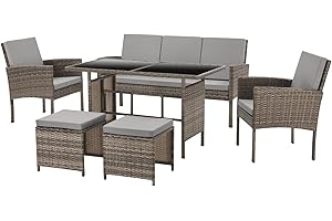 SVITA Denver Ensemble de meubles de jardin en polyrotin - Salon et table à manger - Marron