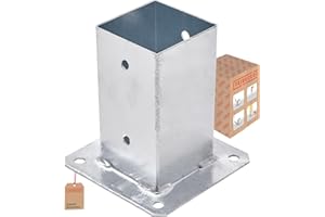 TRIBECCO® Casquillo atornillable para postes de madera cuadrados, galvanizado en caliente, 80 x 80 mm, casquillo de suelo, soporte para vallas, placa de suelo, fijación