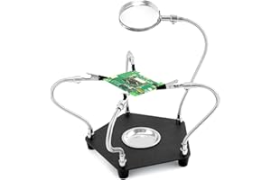 QWORK® Stacja lutownicza trzeciej ręki z 3-krotnym szkłem powiększającym i 4 elastycznymi ramionami, pomoc do lutowania dla elektroniki, biżuterii, rzemiosła i nie tylko