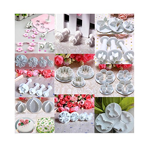 ilauke DIY 47tlg. Ausstecher Ausstechform Stempel Modellierwerkzeug Glätter Fondant Marzipan Tortendeko & Klein Marzipan-Messer Kuchen Cutter mit Dekorieren Schere - 6