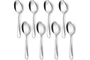 BEWOS 8-Piece Serving Spoon Set, 4 Serving Spoons and 4 Slotted Spoons, 9.1-Inch Stainless Steel, Dishwasher Safe, Perfect for Buffet, Banquet, Dinner Party