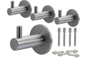 Neuhall 4 x Wandhaken Kleiderhaken Wand Handtuchhaken echt Edelstahl gebürstet nicht rostend Garderobenhaken Badezimmer Handtuchhalter für Wand-Montage inkl. Befestigungsset | Classic-rund Länge: 40mm