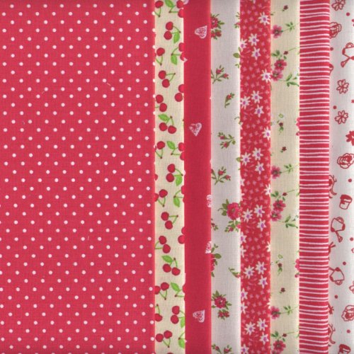 Set de telas - 8 telas (rojas) - colección de telas de coordinación (pequeños diseños) | 100% algodón | 46 x 56 cm