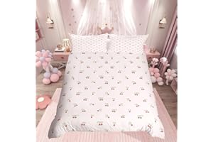 LOUSSIESD Juego de funda de edredón rosa para niños con estampado de cereza, juego de ropa de cama para niños y niñas, lindas cerezas kawaii, juego de funda de edredón para niñas, 3 piezas, tamaño doble