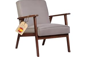 HOME DESIGN & CONFORT Butaca Roma Antimanchas de Estilo nórdico - Butacas de Salon Madera Maciza - Butaca Dormitorio (Gris/Nogal)