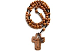 Holy Roses Olive Wood Catholic Rope Rosary with Cross with Cut-Out of Christ – Premium Quality – Genuine HJW Product - Designed Exclusively for HolyRoses