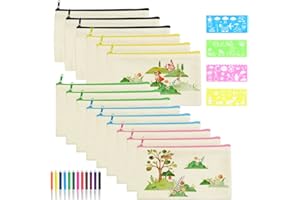 KLEEMEIERO 15 Stk Federmäppchen Blanko Schulmäppchen Mäppchen Diy Federtasche 5 Farbe Schlampermäppchen Stiftetasche zum Bemalen Stiftemappe Mäppchen Set mit 12 Aquarellstifte 4 Malschablone für Kinder
