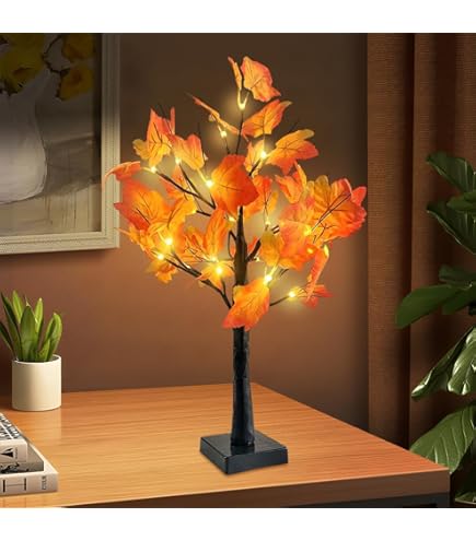 Herbstdeko LED Baum 45cm Mit Ahornblättern - Tischdeko Für Herbst & Erntedank