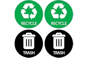 QUINNQUINN Recycle Sticker for Bin - Perfect Bin Stickers For Refuse Cans - 5" by 5" - Ideal Bin Signs for use in Home or Office - Suitable for Indoor or Outdoor use - 4 Pack - Green for Recycle, Black for Trash