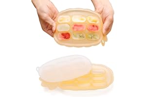 haakaa Tace do zamrażania żywności dla niemowląt - forma do ząbkowania mleka matki, pojemniki do przechowywania żywności dla niemowląt, silikonowa tacka na kostki lodu z pokrywką - Podzielony talerz do kiełbasy dla niemowląt - 4 m + banan