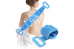 JULIYEH Brosse de Massage de Douche,Brosse silicone pour le dos double face épurateur de dos,Laveur de Dos en Silicone,brosse de massage dos,Brosse pour le corps en silicon (bleu)