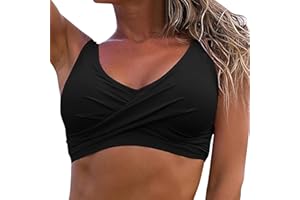 SNAKELL Damen Bikini Top Swimsuit Schnell Trocknend Padded Bikini Swim Oberteil V Ausschnitt Push up Bademoden Rückenfrei Verstellbar Bikini Top Swim Sports BH Bikinioberteil Workout Swimwear Strandkleidung