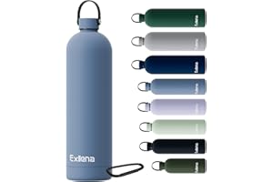 Exllena Botella Térmica 1.5 Litros – Botella Agua Acero Inoxidable 304, Botella Acero para Agua Fría y Caliente, 100% Estanco con Asa y Gancho – Ideal para Viajes, Gym y Exterior(Azul grisáceo)