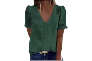 NUSGEAR 2023 Camiseta Mujer Manga Corta Encaje Verano Moda Colores sólidos Elegant Blusa Camisa Cuello en V Basica Camiseta Suelto Tops Casual Fiesta Cómodo T-Shirt Original tee Playa
